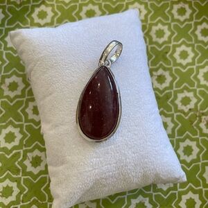 Natural Strawberry Quartz Silver Plated Teardrop Pendant Red 2” x ¾” – Brand New